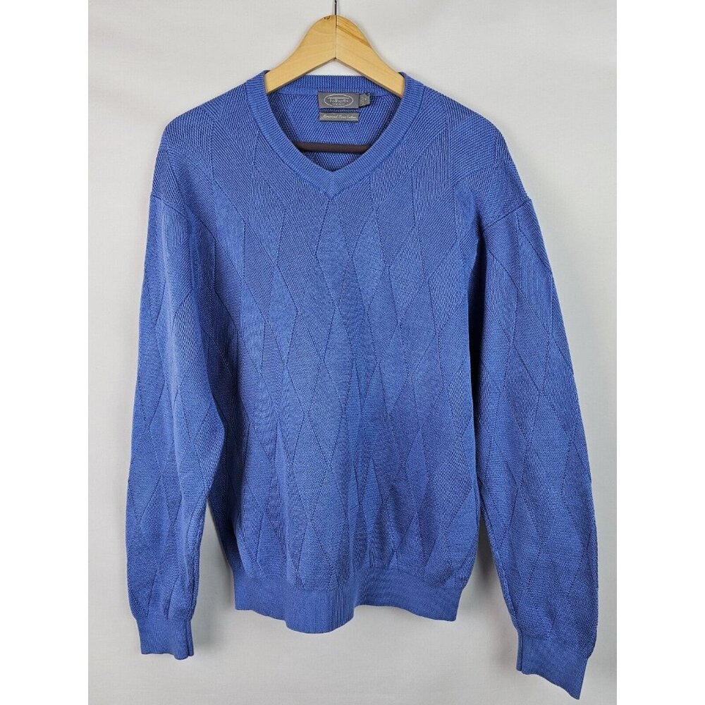 Talbots Mens Sweater Size Medium Blue Argyle Mercerized Pima Cotton Knit Top